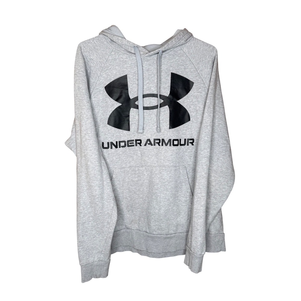 Under Armour Mens‎ Rival Fleece Hoodie Gray Big Logo Pullover Sweatshirt Large